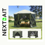 10x10FT Pop-Up-Pavillon-Campingzelt mit Moskitonetz und Sichtschutz-Windtüchern