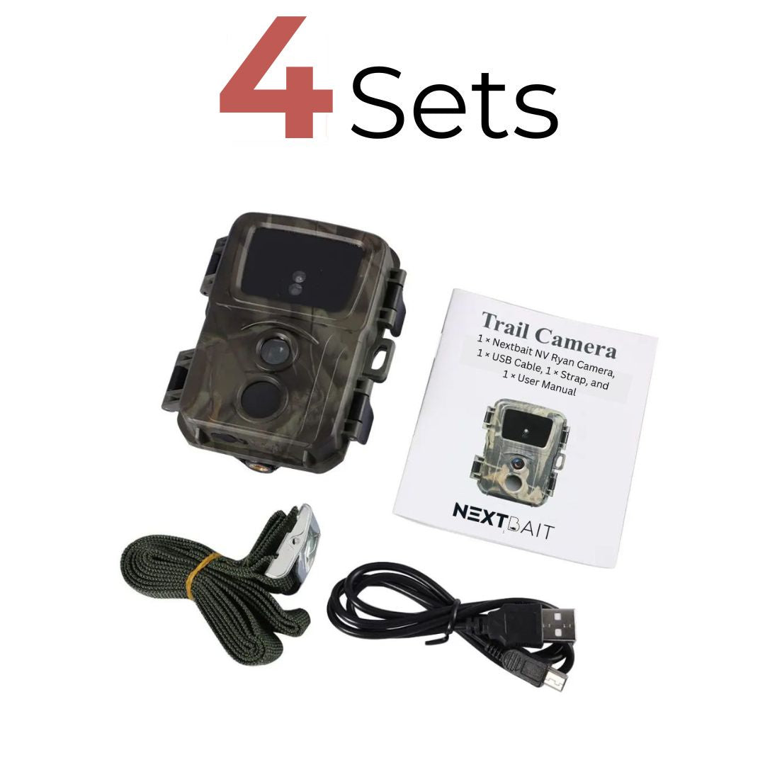 Enhance your outdoor surveillance with this versatile trail camera 4 pack, perfect for capturing wildlife activity or employing as a robust trail camera as security camera system, complete with mounting straps and user-friendly manuals for easy setup.