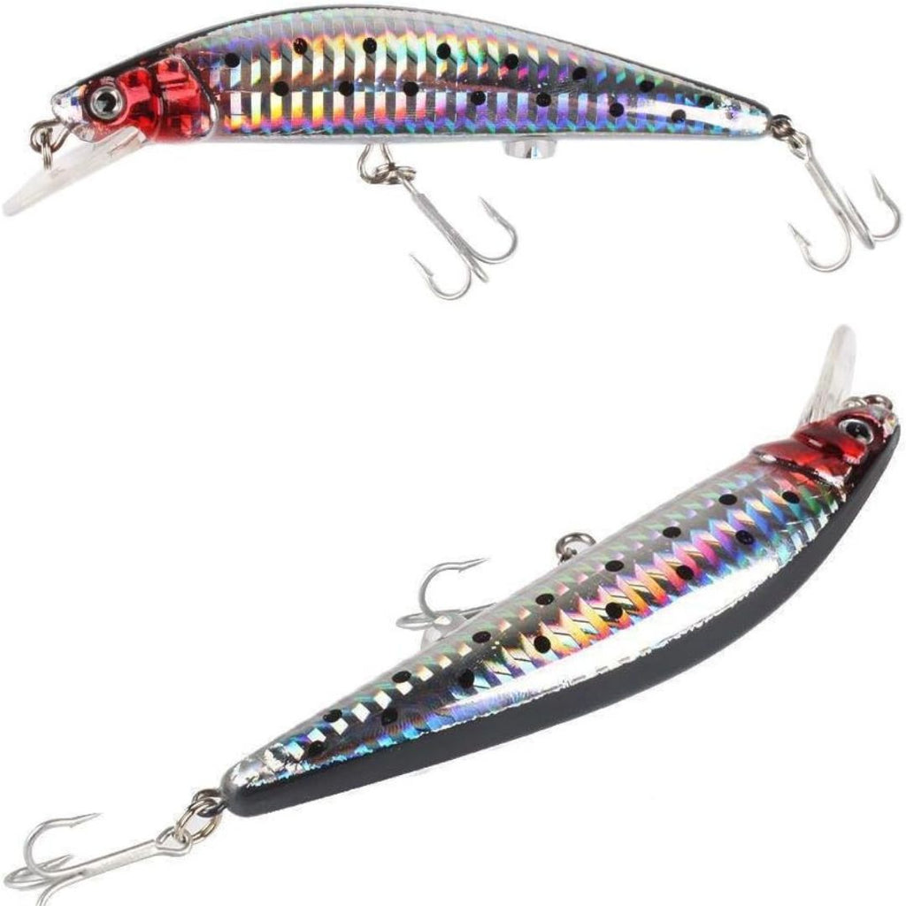 Two colorful fishing lures on a white background