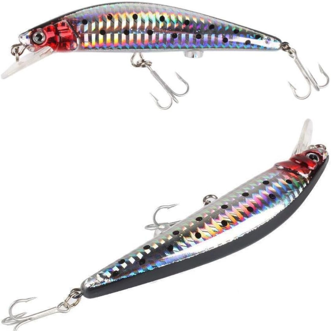 Two colorful fishing lures on a white background