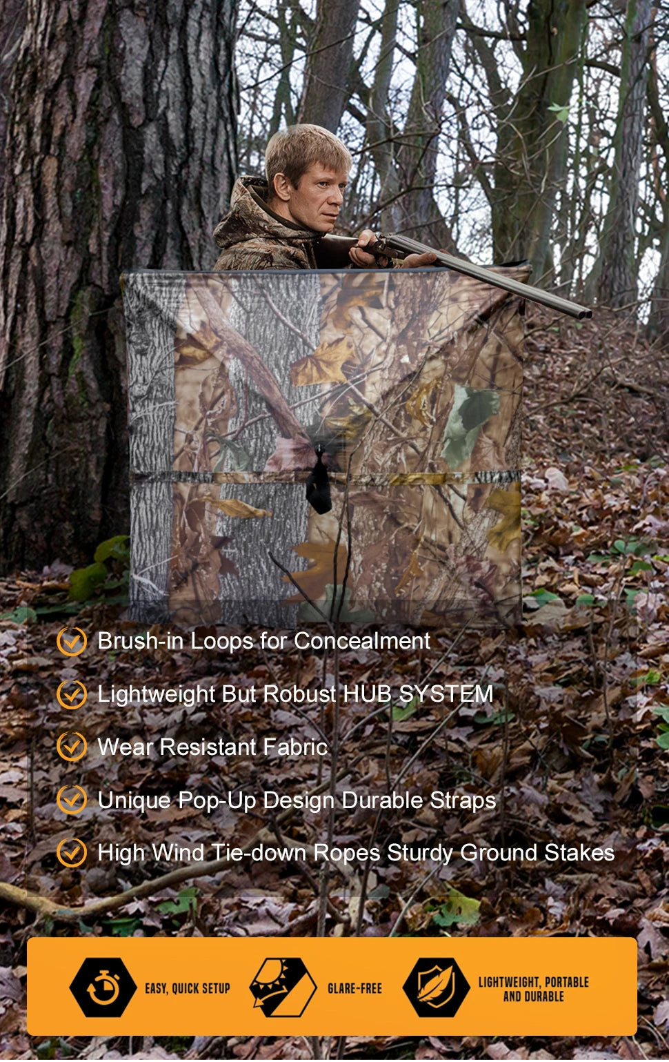 Quick Setup 3-Panel Hunting Blind - Portable Pop Up Ground Blind