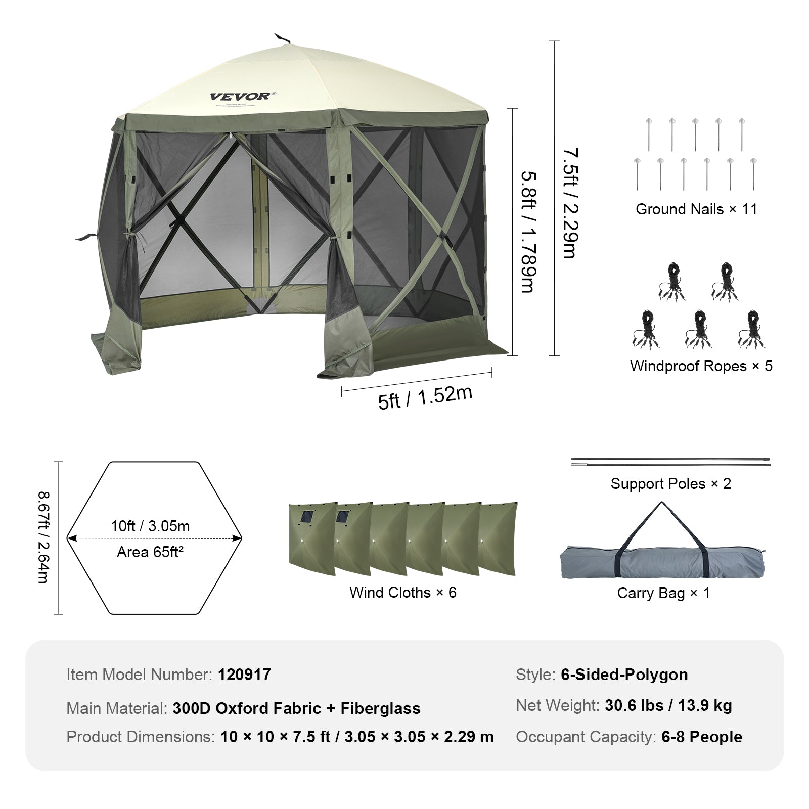 10x10FT Pop-Up-Pavillon-Campingzelt mit Moskitonetz und Sichtschutz-Windtüchern