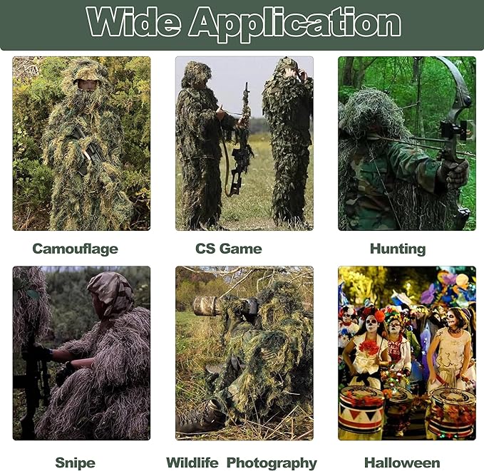 5Pcs  Ghillie Suit for Archery Hunting With Wrap Bag Paintball Camo for Adults
