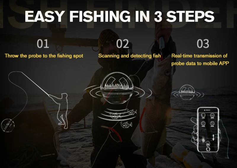 Détecteur de pêche de nuit intelligent BT : détecteur de poisson portable Fish Finder Pro Max APP 