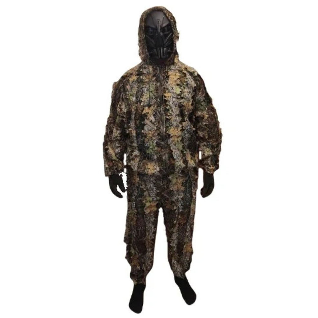 Professional 3D Leaf Ghillie Suit for hunting concealment. Full-body camo ghillie suit with a realistic woodland leaf pattern, perfect as a sniper ghillie suit or military ghillie suit for maximum stealth and camouflage. Ideal for hunters and tactical snipers in the USA looking to buy ghillie suit with superior concealment.