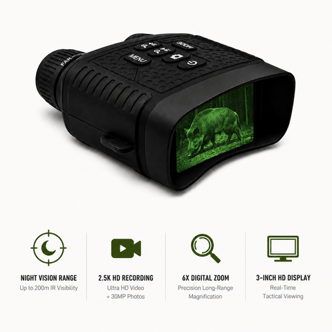 NEXTBAIT NV-250 HD Night Vision Binoculars – 2.5K Recording, 30MP Photos, 6X Zoom, 200m Infrared Range | Best Binoculars for Bird Watching, Wildlife & Hunting
