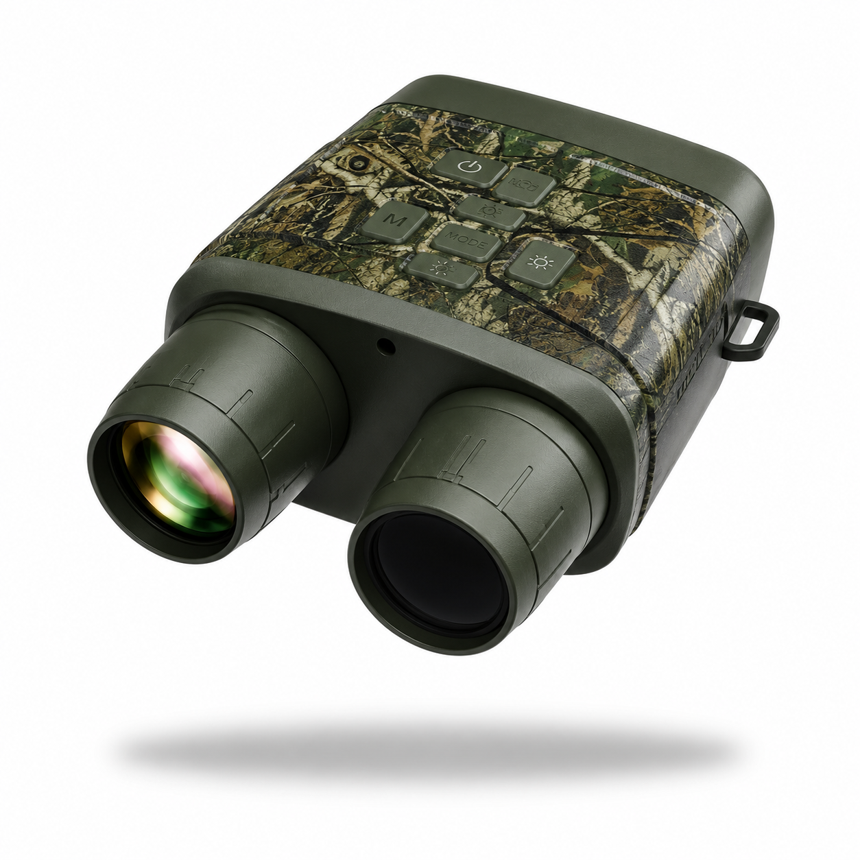 true 4K night vision binoculars with 4000mAh rechargeable battery, infrared technology, HD optics, camouflage tactical design, and long-range low-light visibility for hunting, wildlife observation, and nighttime outdoor adventures.