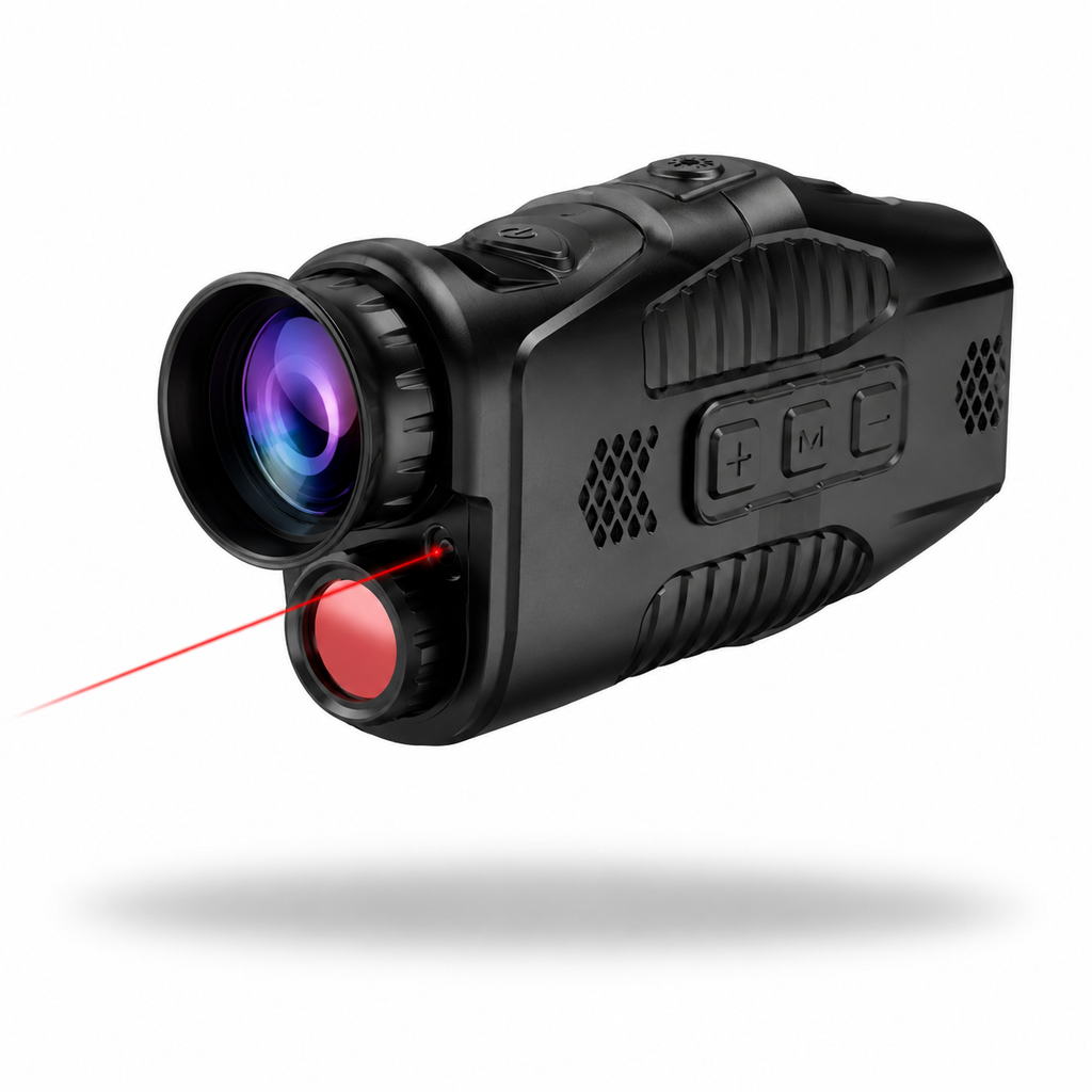 NEXTBAIT NV200M night vision monocular with infrared technology, laser rangefinder, high-definition optics, and compact tactical design for hunting, wildlife observation, security, and nighttime outdoor exploration.
