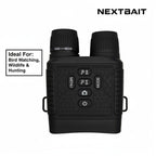 Front control view of NEXTBAIT NV-380 Night Vision Binoculars featuring 2.5K Ultra HD recording, infrared mode, and easy-access buttons — best binoculars for bird watching and outdoor exploration.