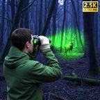 Man using NEXTBAIT NV-380 Night Vision Binoculars in forest at night to view a deer with 2.5K Ultra HD clarity — best binoculars for wildlife watching, hunting, and outdoor exploration.