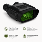 NEXTBAIT NV400-R night vision binoculars with 7X zoom, 400m infrared visibility, 4-inch TFT display, and extended battery life for hunting, wildlife observation, surveillance, and nighttime outdoor adventures.