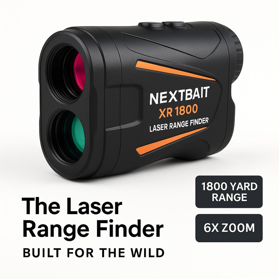 NEXTBAIT XR 1800 laser range finder on white background showcasing premium design and long range hunting performance