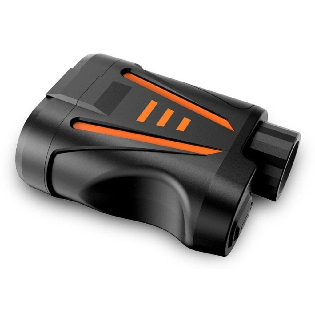 Side profile view of the NEXTBAIT XR 1800 laser range finder showing ergonomic grip and rugged hunting design