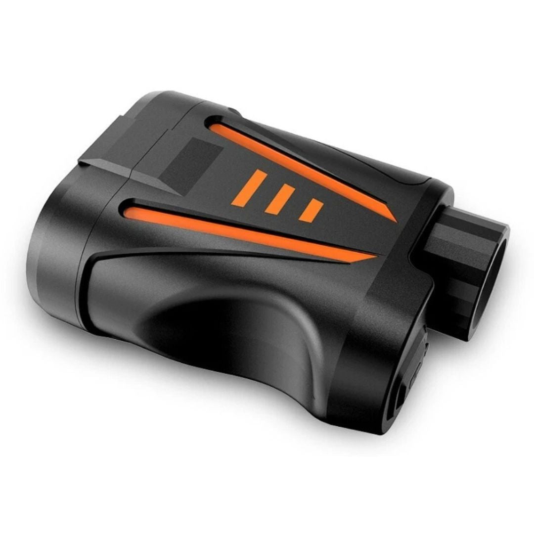 Side profile view of the NEXTBAIT XR 1800 laser range finder showing ergonomic grip and rugged hunting design