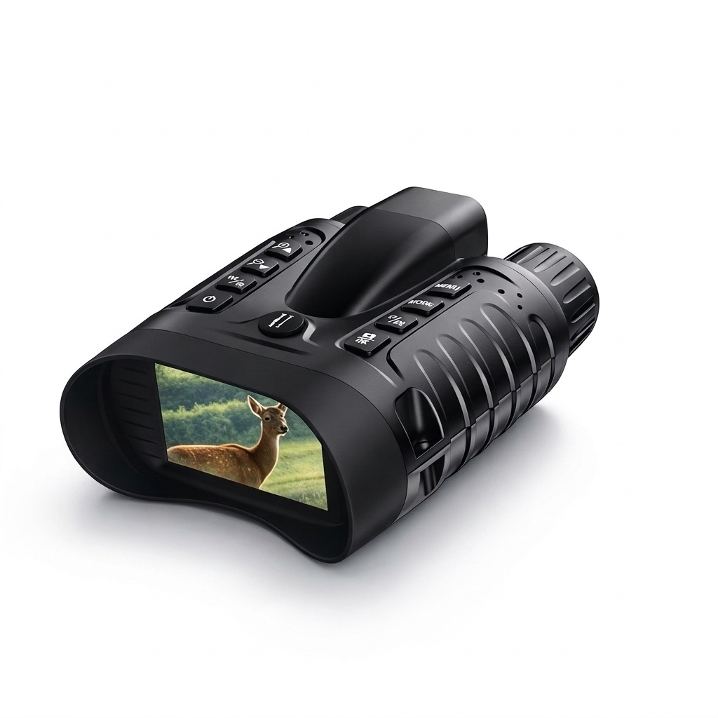 NV-550R Sentinel 4K night vision binoculars displaying wildlife on the built in screen for hunting and nighttime outdoor observation